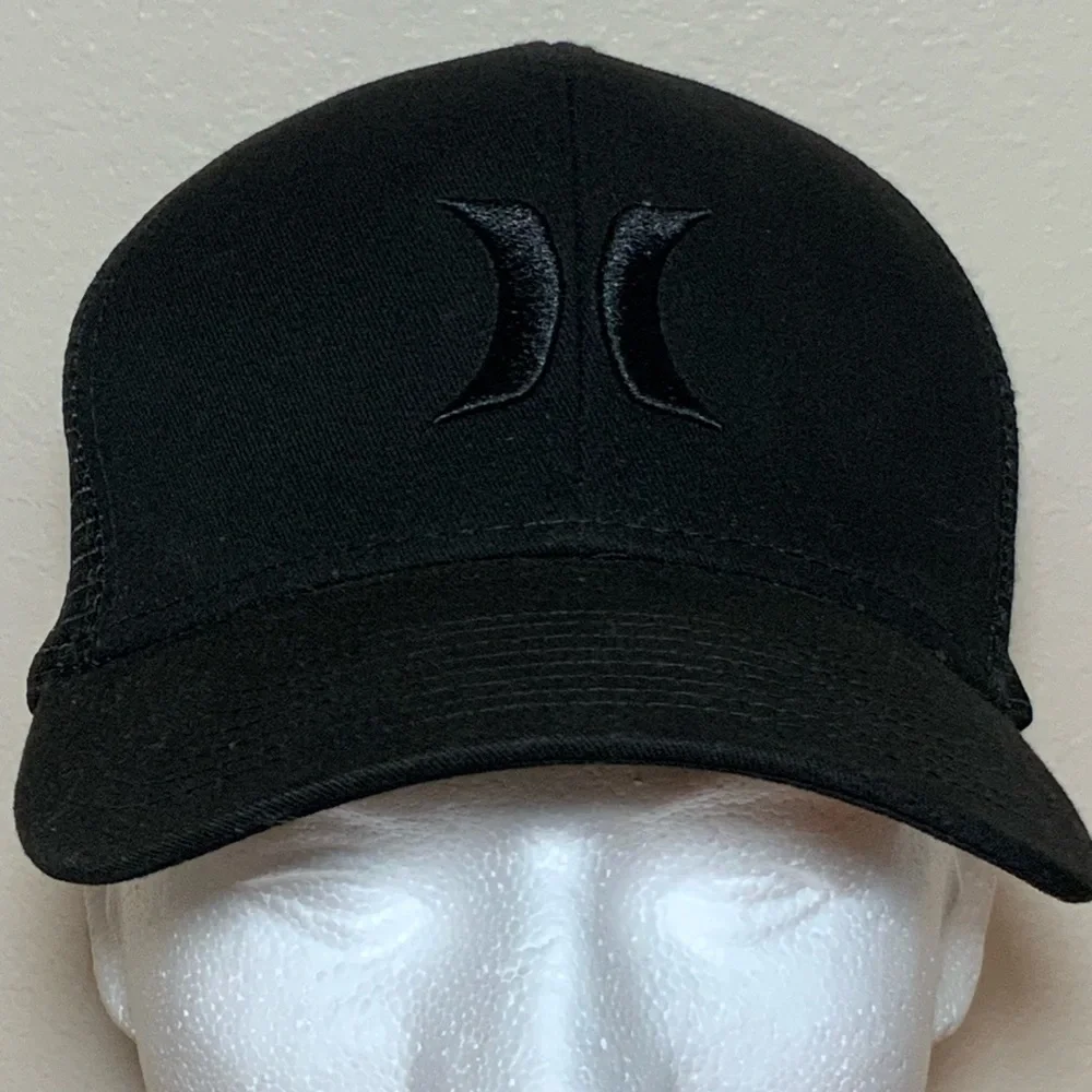 Hurley Black Trucker Hat Mesh Snapback Cap Tonal Logo Surf Skate